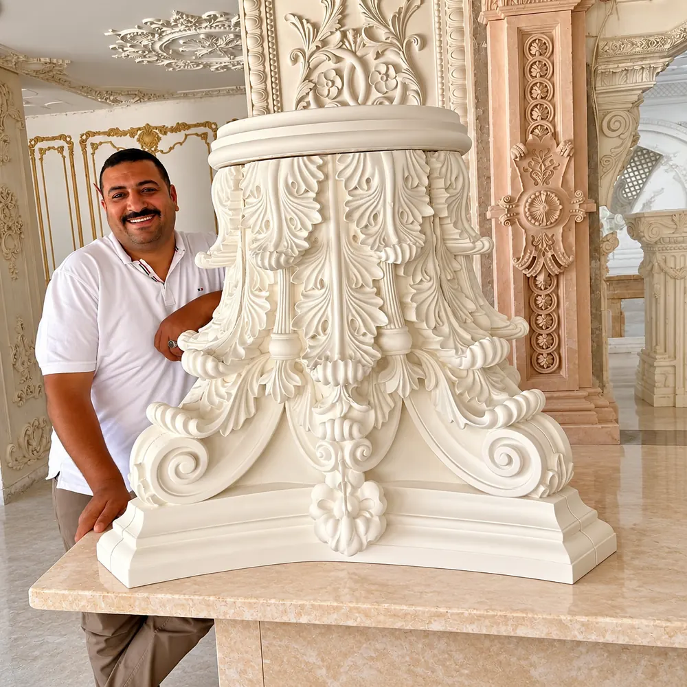 An oversized acanthus capital on the bench
