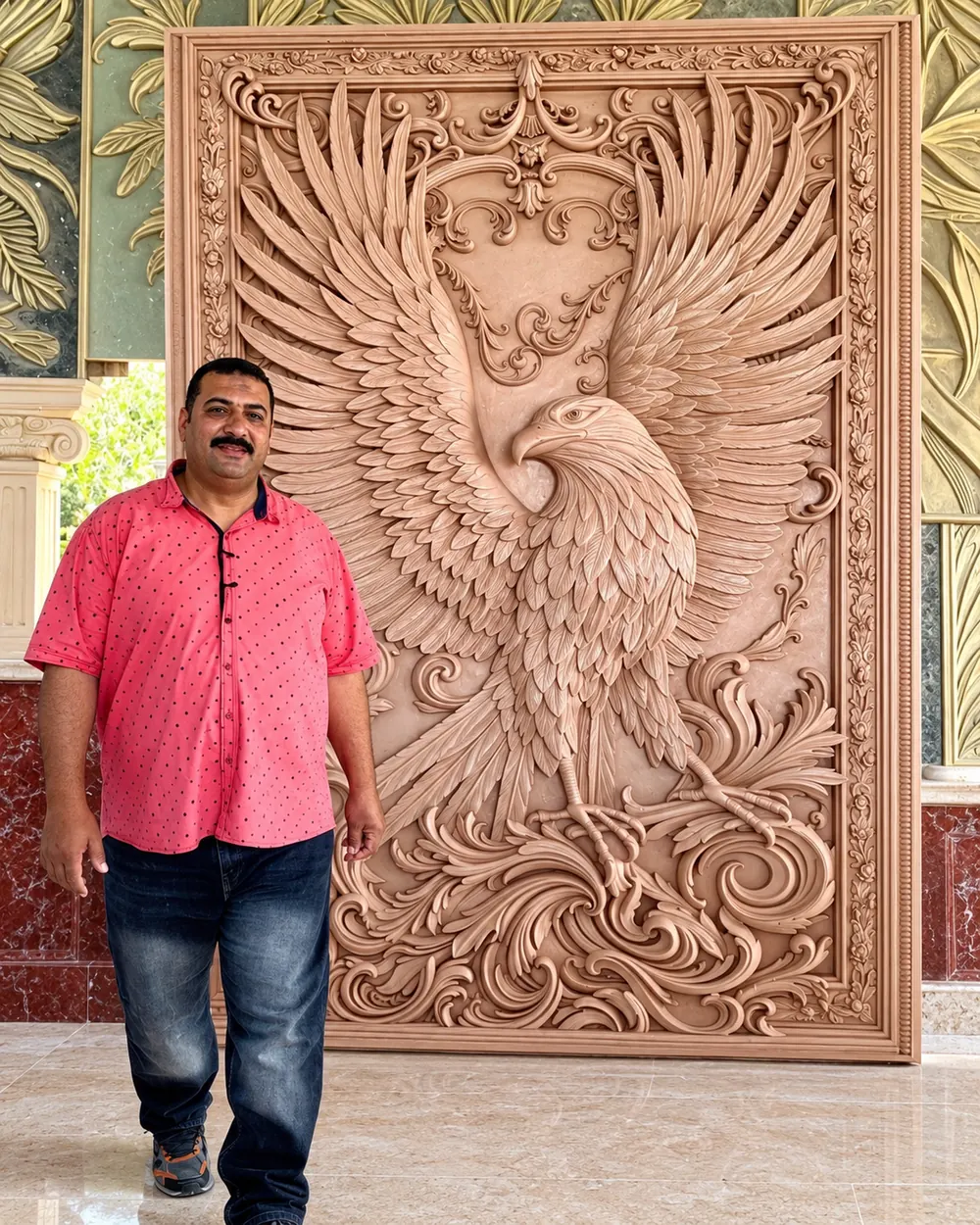 Eagle relief panel in a terracotta finish